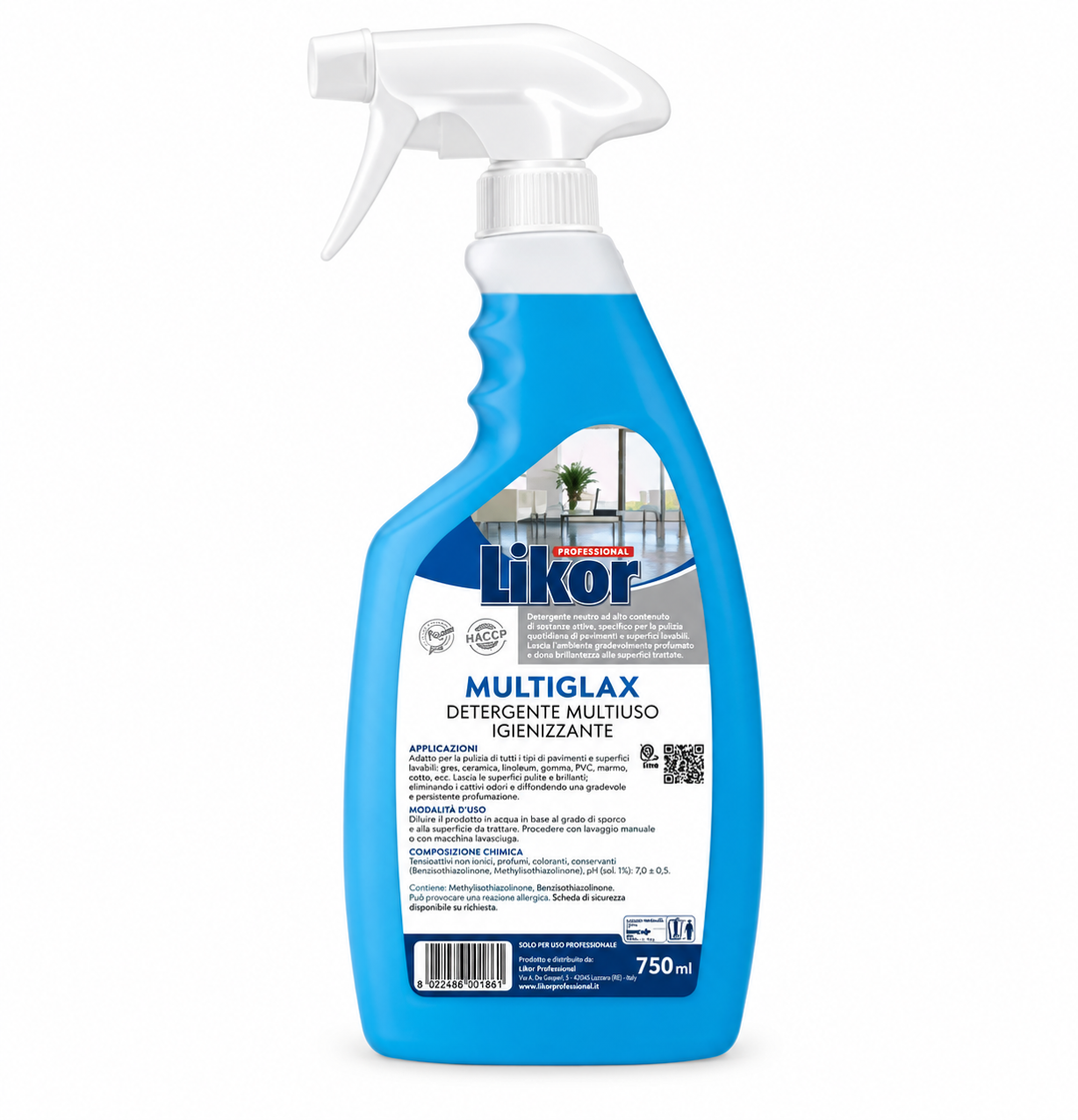 MULTIGLAX 750ml-Detergente Multiuso Igienizzante per Vetri e Superfici