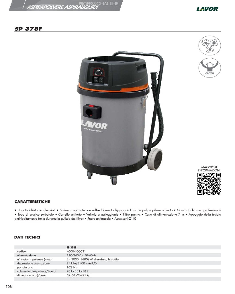 Aspiratore professionale Lavor Scirocco SP378F Wet & Dry
