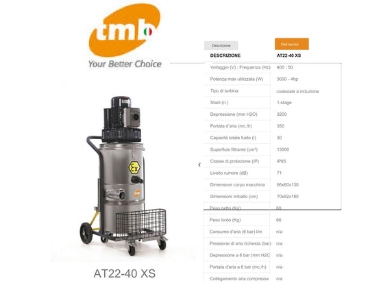 Aspiratore Industriale ATEX TMB AT22-40 XS