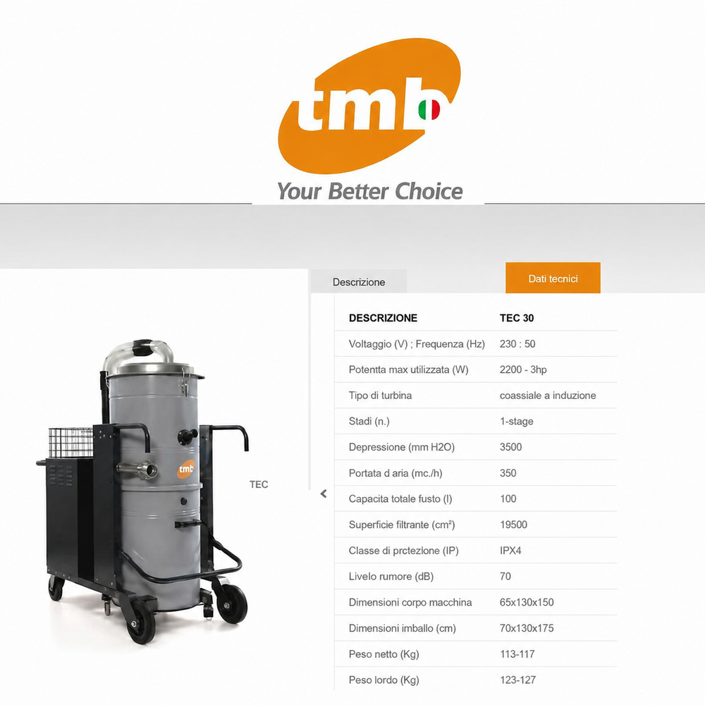 Aspiratore Industriale TMB Serie TEC 30