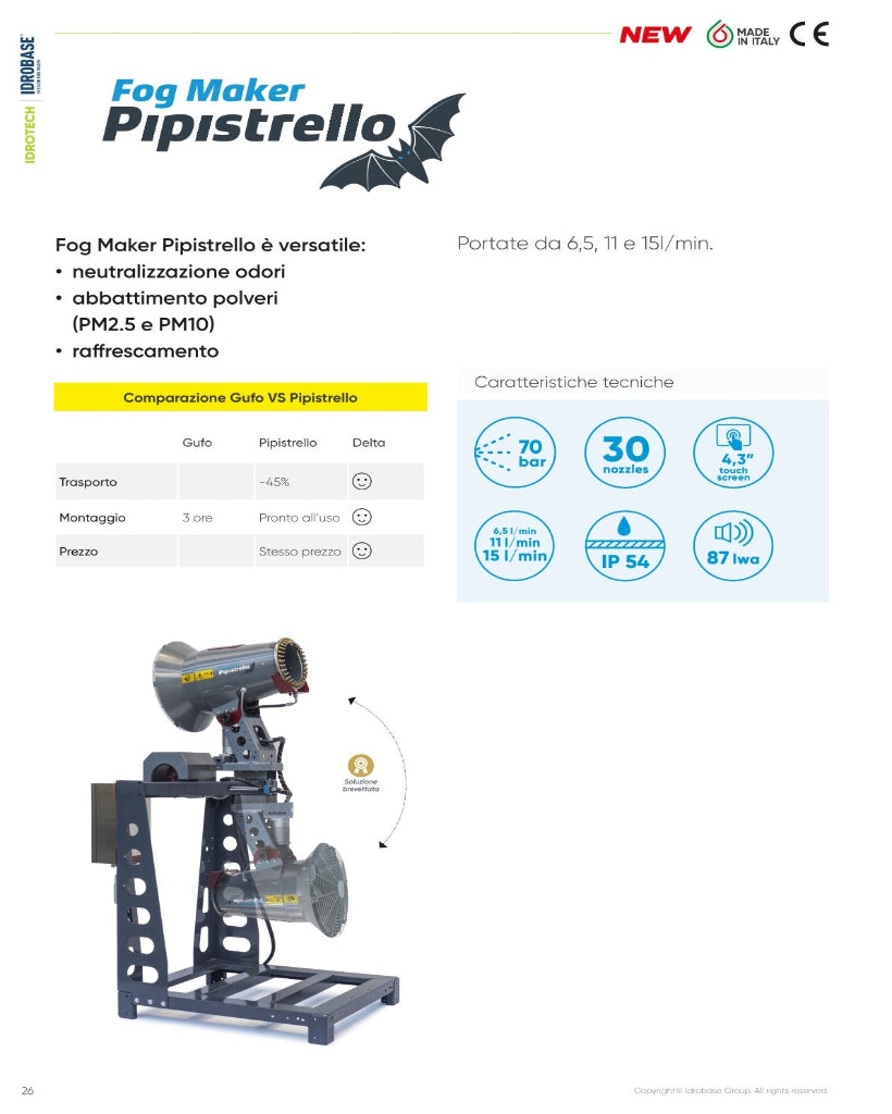 Idrobase Fog Maker Pipistrello 11 l/min 70 bar