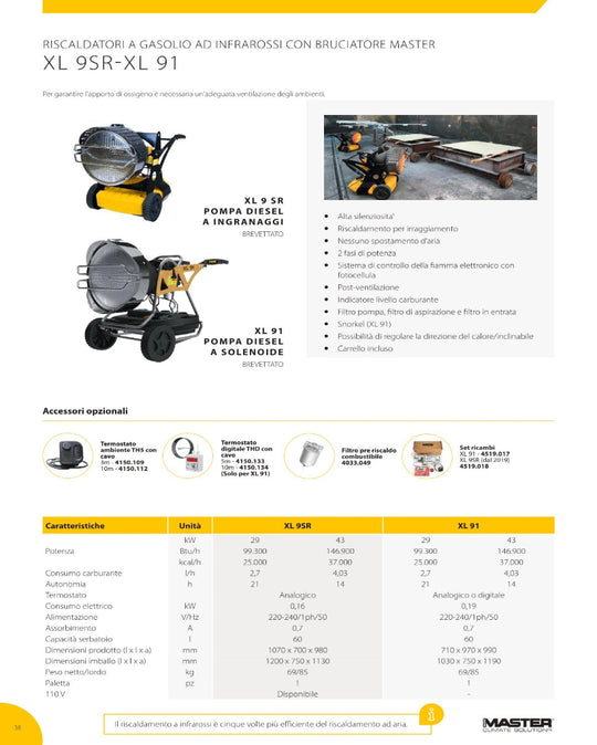 Generatore d'Aria Calda a Gasolio a Infrarossi Master XL 9 SR