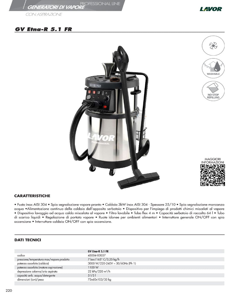 Generatore di vapore Lavor GV ETNA-R 5.1 FR 220/240V 50/60Hz