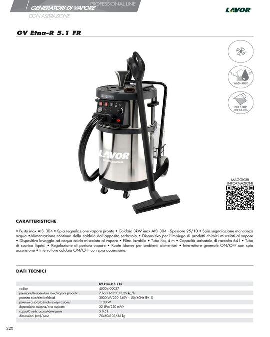 Generatore di vapore Lavor GV ETNA-R 5.1 FR 220/240V 50/60Hz