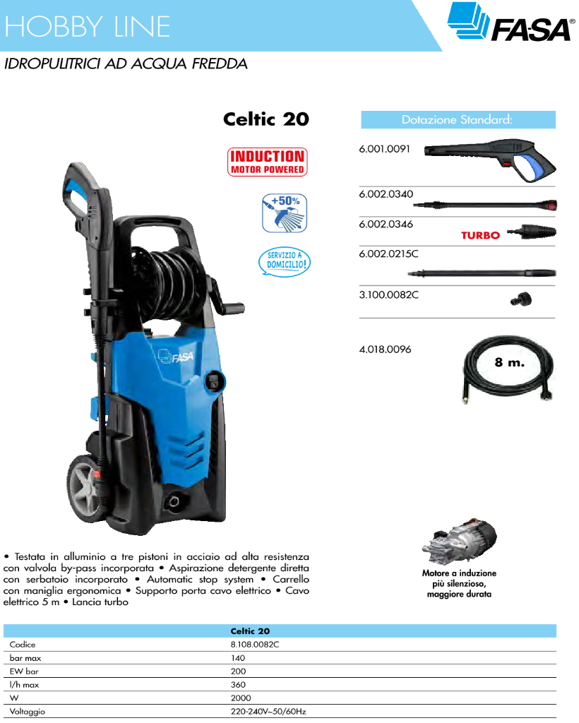 Idropulitrice Lavor Celtic 20 230-240V 50Hz Blu con Lancia A/B e Lancia Rotox