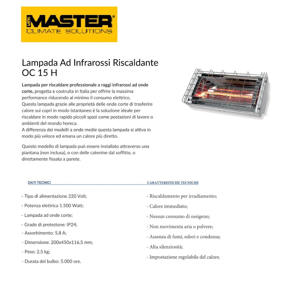 OC15H Riscaldatore IR Onda Corta 1500 W