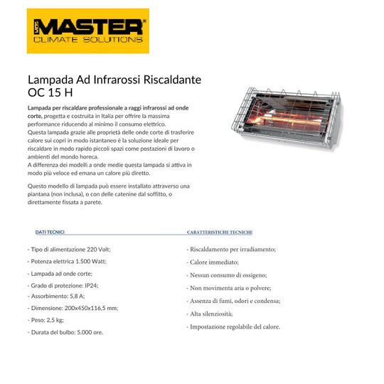 OC15H Riscaldatore IR Onda Corta 1500 W