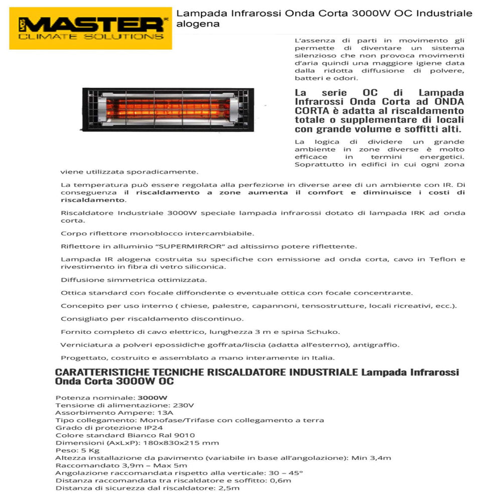 OC30 Riscaldatore IR Onda Corta 3000 W
